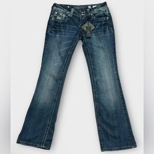 Miss Me Jeans Women 27 Bootcut Embellished Distressed Whiskering Bling NWT bling